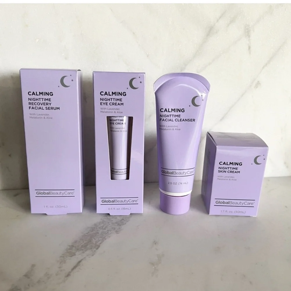 NWT Global Beauty Calming Nighttime Skincare Set Lavender Aloe 4-Piece Gift Set